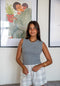 Women Summer Pajama set Dark Grey Top + White X Light Grey Tartan Plaid Shorts